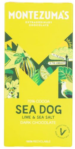 Montezuma's Sea Dog Vegan Étcsokoládé lime-al és tengeri sóval 90g